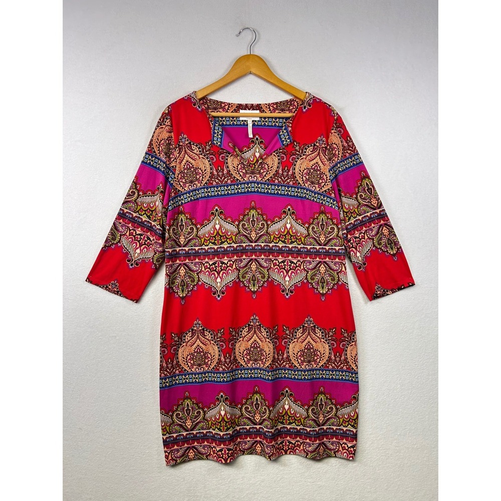 Laundry by Shelli Segal Women's Size 14 Paisley Print V-Neck 3/4 Sleeve Dress